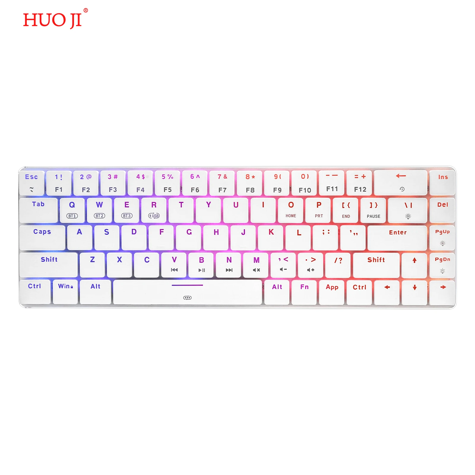 HUOJI CQ009 69 Key Mini Mechanical Gaming Keyboard Bluetooth Wired Dual Mode Low Profile RGB Backlit for PC Laptop Smartphone