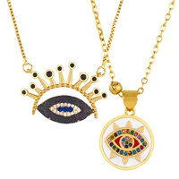 copper cz blue evil eye necklace rainbow inlaid zirconia round enamel charm gold plated chain choker neck gift jewelry for women