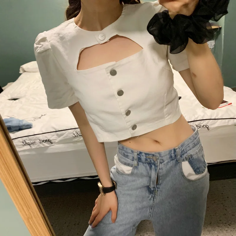 

White short sleeve T-shirt 2020 summer new navel top sexy short fashion women fashion tops t shirt women oversized t shirt