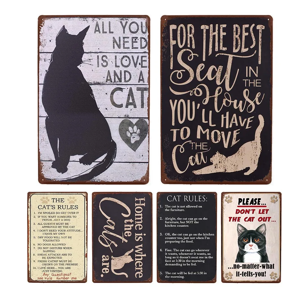 

Funny Cat Vintag Metal Sign Plaque Decoration for Living Room Pet Shop Home Wall Decor Art Poster Tin Painting 20x30cm