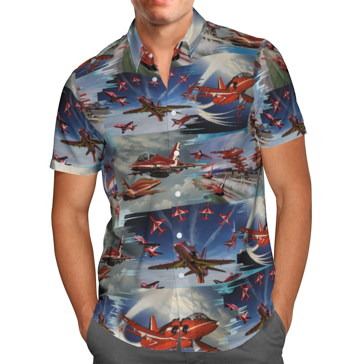 

Plane Print Short Sleeve Shirts For Men Loose Cardigan Button Shirts Plus Size Hawaiian Style Summer 2021 Ventilated Shirt W-99