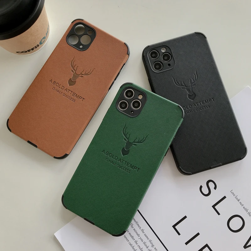 Deer Leather Phone Cover Case For Apple iPhone 6 6S 7 8 X XR XS 11 Pro Max i 7plus 8plus SE 2 2020 Soft Silicone Back Cases | Мобильные