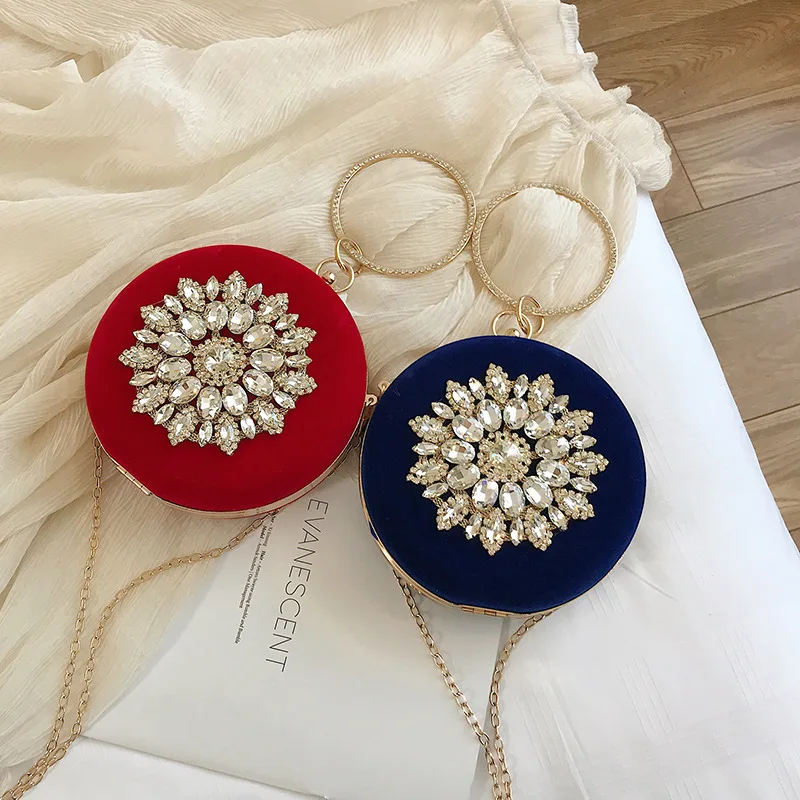 

Luxury Crystal Evening Handbags Women Bags Designer Fashion Wedding Party Metal Diamond Clutch Purse Round