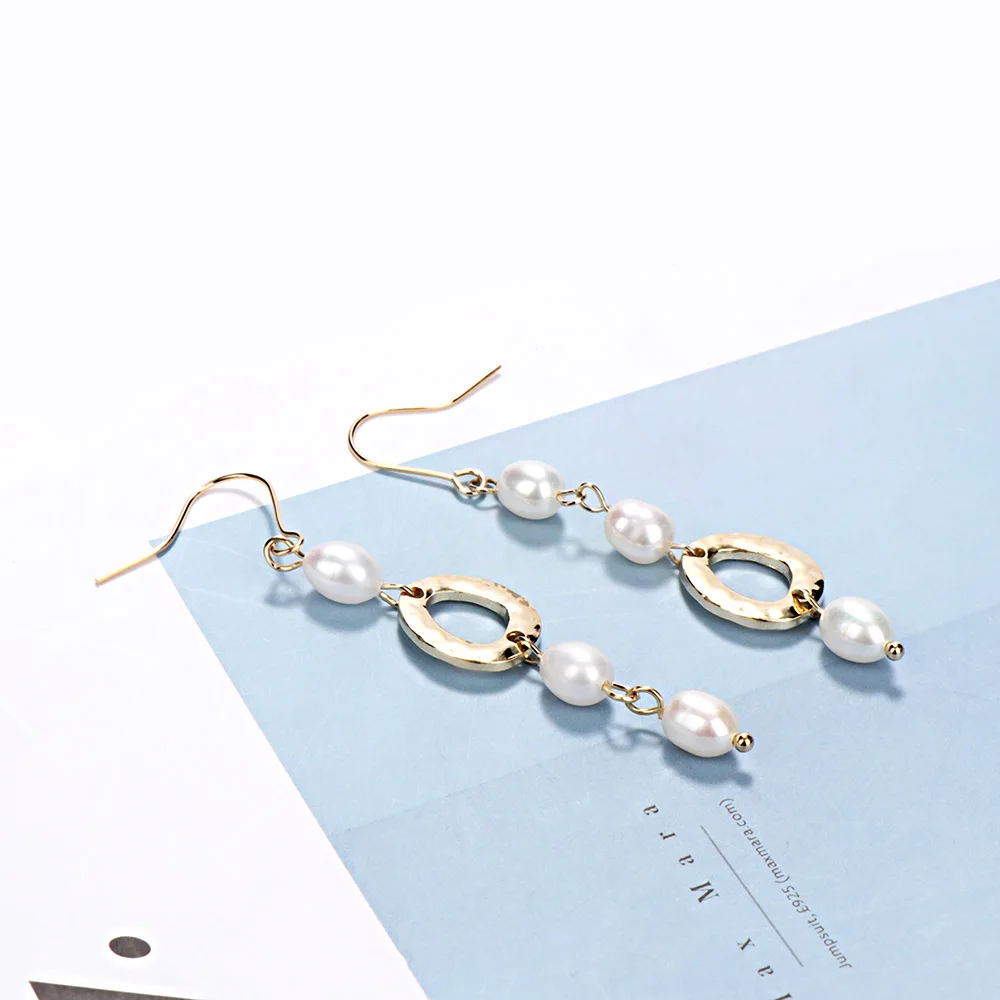 Серьги из натурального пресноводного жемчуга Длинные геометрические серьги