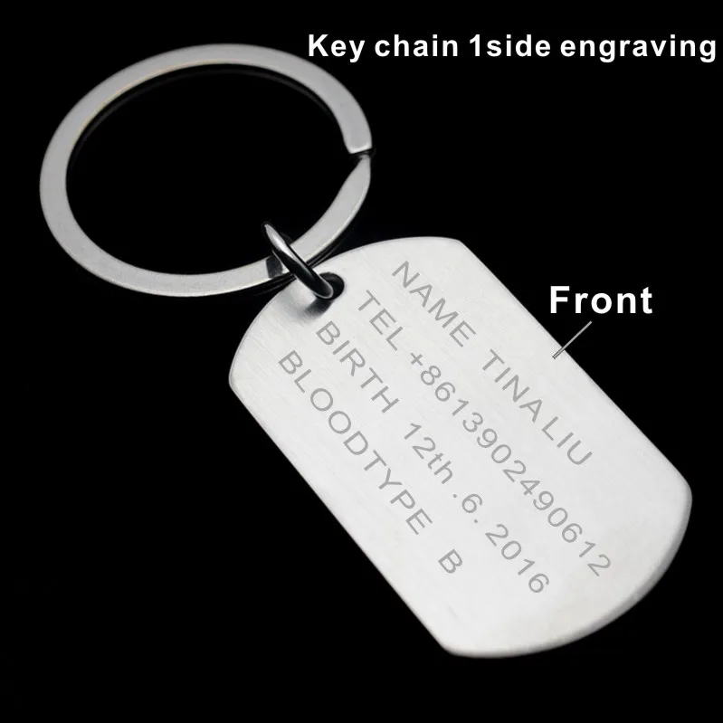 Engrave 1 Side Men's Military Army Matt Silver Stainless Steel Blank Dog Tag Charm Key Chain Pendant Necklace 60CM Long - Окраска металла: Engrave 1 Side