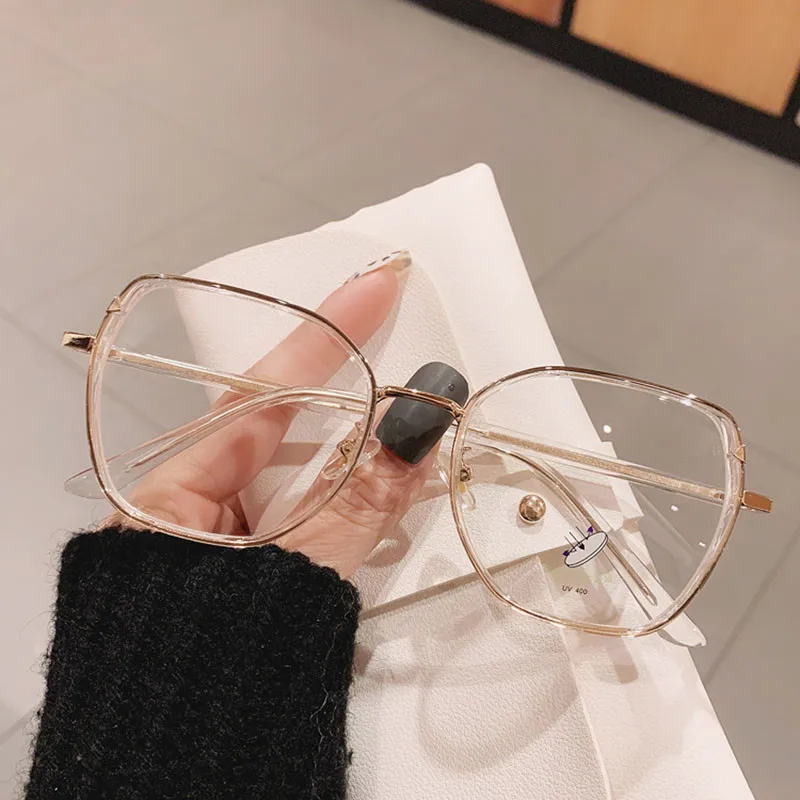 

Ahora 2021 Ultralight Polygon Optical Eyeglasses Metal Anti Blue Light Transparent Glasses Frame For Women&Men Computer Goggles