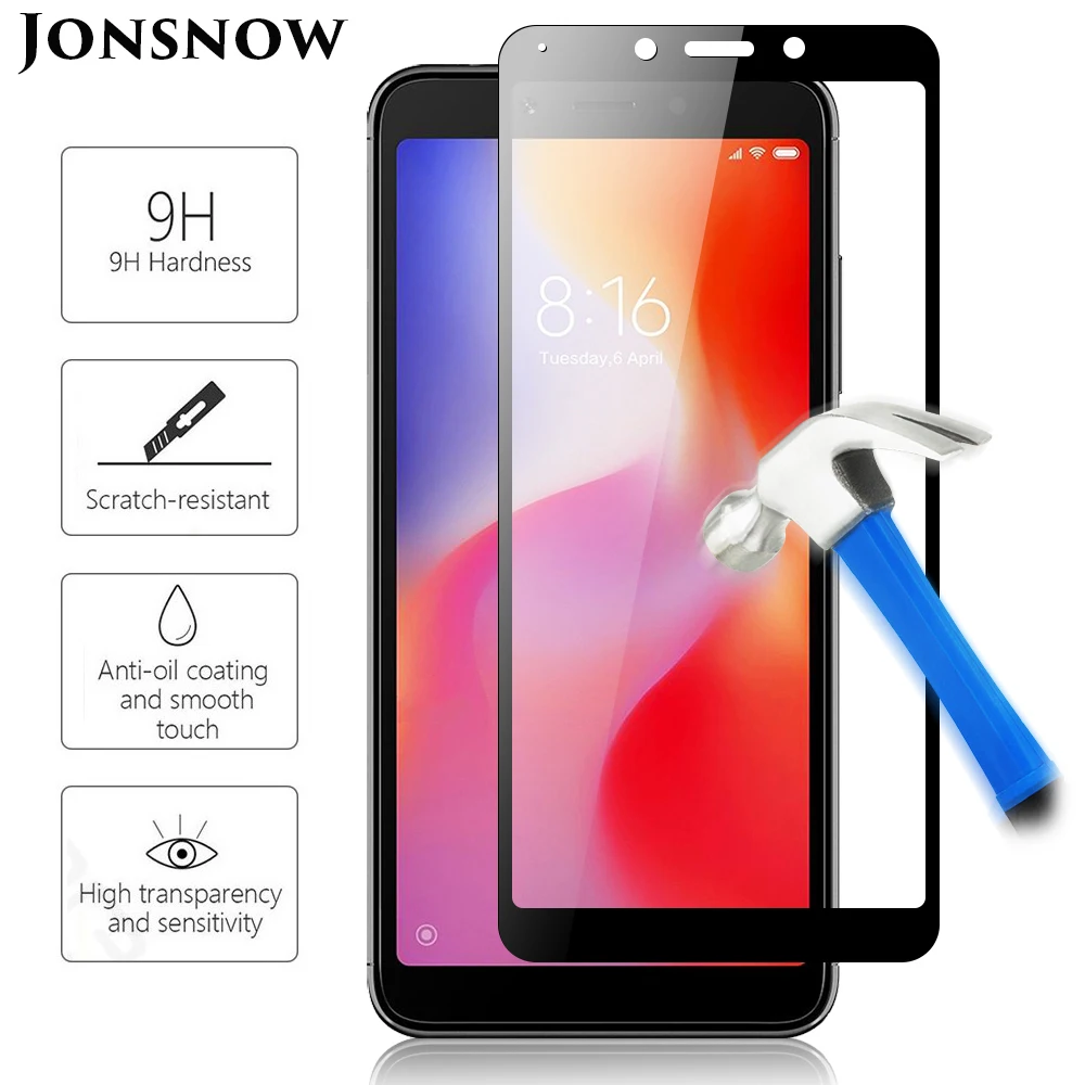 Закаленное стекло JONSNOW на весь экран для Xiaomi Redmi 6A 6 Pro Note6 9H Взрывозащищенная