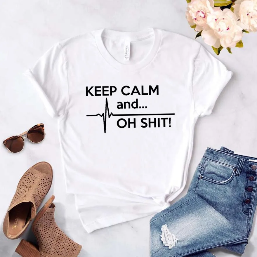 Женская футболка с надписью Keep Calm and oh shitпринт хлопковая хипстерская забавная