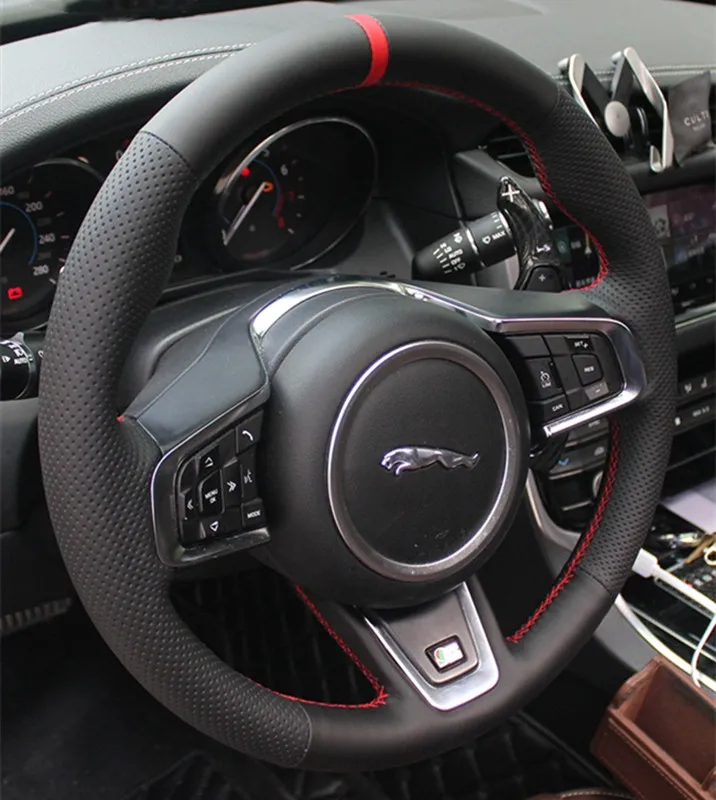 

Сделай Сам, сшитая вручную замшевая кожа, искусственная кожа для Jaguar XFL XE XJL чехол рулевого колеса автомобиля XKR, интерьерные автомобильные а...