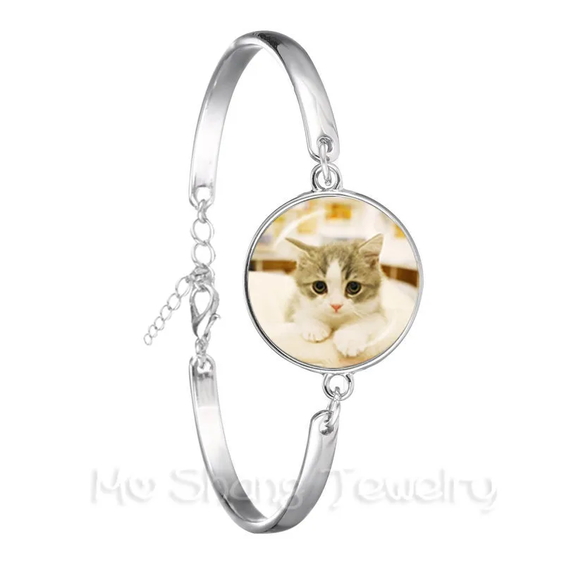 Для собак и котов Винтаж браслет со стеклянным кабошоном животных серебряное