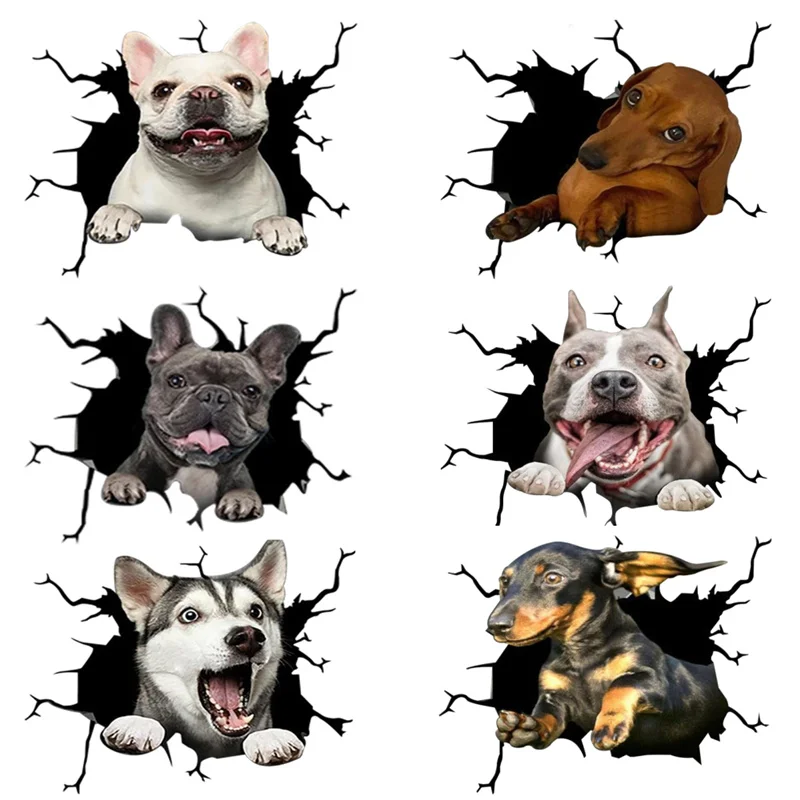 

1pc Black Creative Pattern Dog Crack Car Sticker For Kitchen Bathroom Tables Windows Decoration Hard-wearing Wall Decals Home