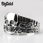 Мужское кольцо с черепом на Хэллоуин из стерлингового серебра 925 пробы с тайским серебряное кольцо для байкеров в стиле панк, крутые уличные модные ювелирные украшения