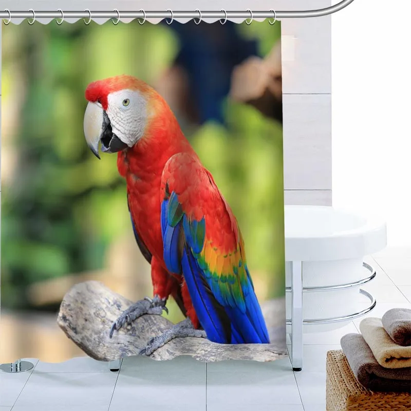 

Занавеска для душа с изображением животных, попугаев, 12 крючков, ткань из полиэстера, 3D-печать, стандартная Водонепроницаемая занавеска для ванной с защитой от плесени, 1009