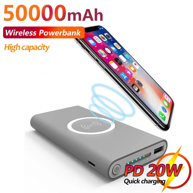 

Power Bank 50000mAh Qi Wireless Charging Power Bank One-way Fast Charging Portable External Battery for IPhone