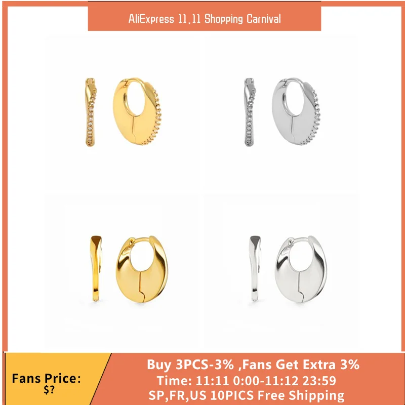 

MC 925 Sterling Silver Diamond Small Hoop Earrings Women INS Charming Simple Line Level Zircons Piercing Hoop Earrings Jewelry