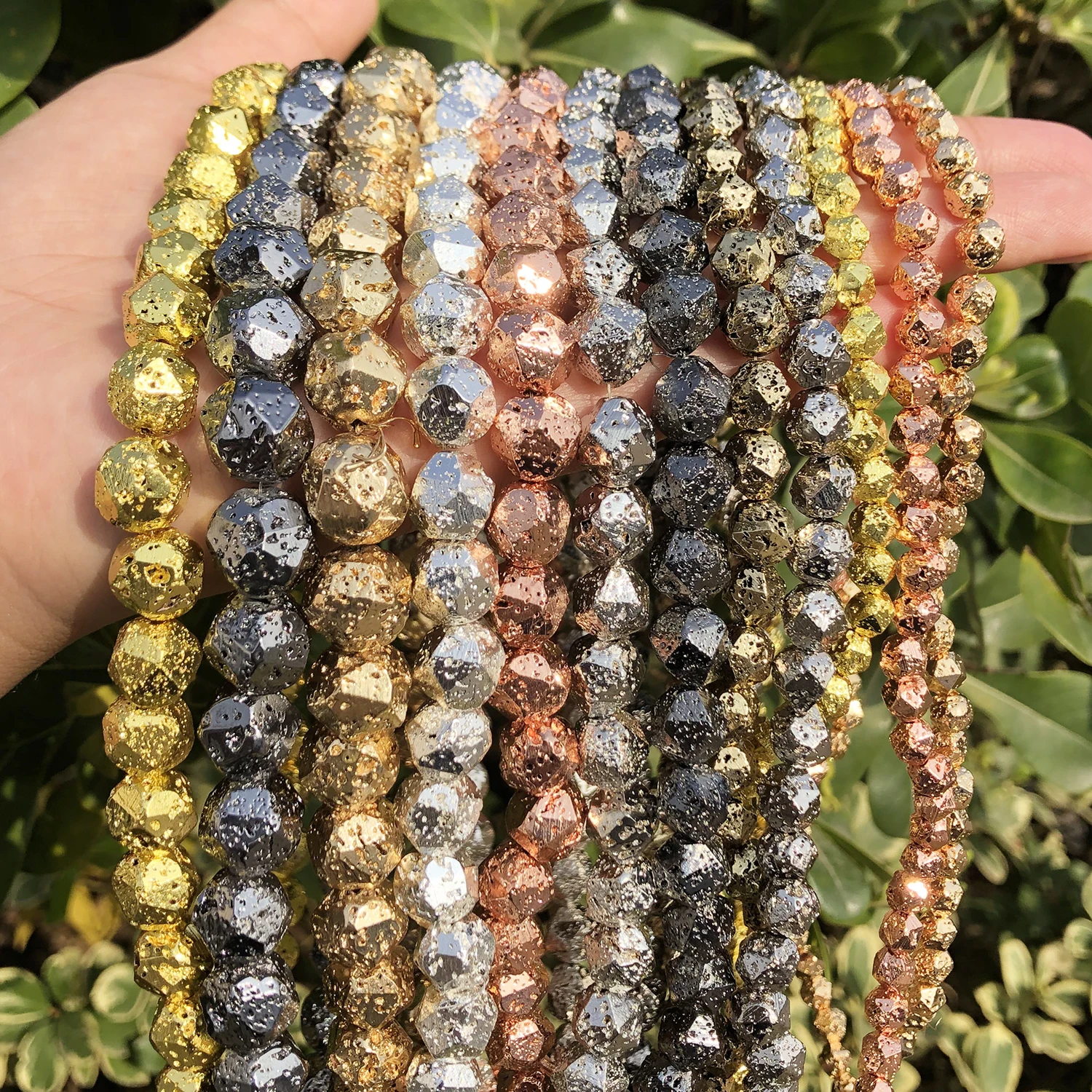 

Rose Gold Silver Plated Natural Faceted Lava Stone hematite 6-12MM Round Loose beads for Jewelry bracelets&necklace making DIY