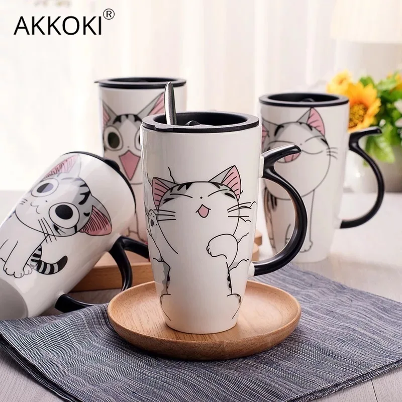 600 мл милый кот керамика Кофе кружка с крышкой большая Ёмкость животных кружки
