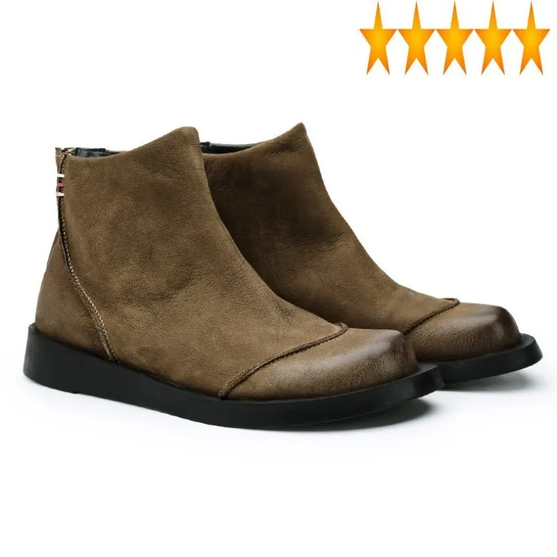 

Leather Military Man Genuine Autumn Winter Retro Boots Men Round Toe Fashion Ankle Chelsea Combat Army Shoes New