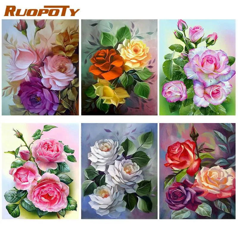 

RUOPOTY DIY Flowers Painting By Numbers For Adults Handpainted Paintings Crafts Handicraft Kits 50*70cm Zero Basis