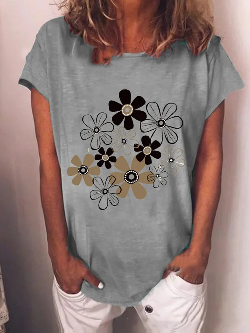 

S-3XL Large Size Female T shirt Streetwear Fashion Casual Short Sleeve Tops Shirts Women Summer New Floral Print Loose T shirts