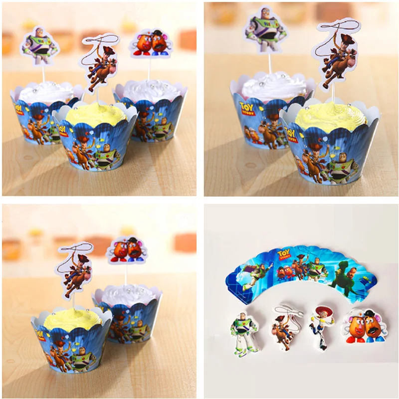 24 шт. (12 оберток + 12 топперов) Дисней История игрушек кекс обертки и топперы
