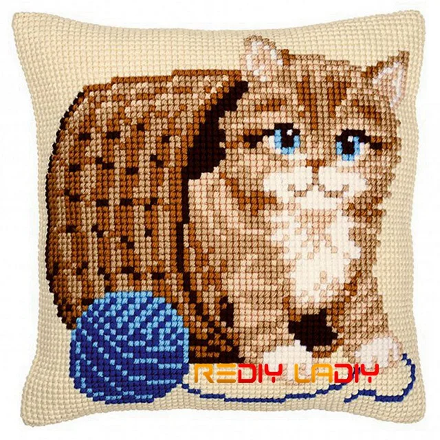 CX0297 DIY Вышивка крестом Подушка передняя игривые котята подушки массивные наборы вышивки крестиком акриловая пряжа чехол для подушки домашний декор ремесла - Цвет: CX0297