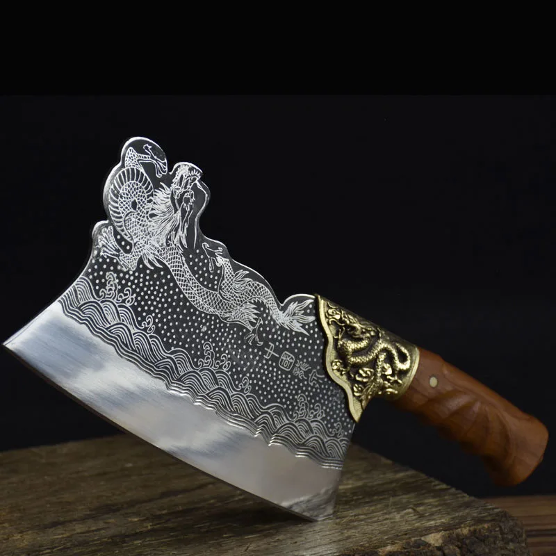 

8,3 дюймов мясницкий нож ручной ковки китайский шеф-повар медное украшение Дракон острый измельчитель кухонный нож кости и инструменты для п...