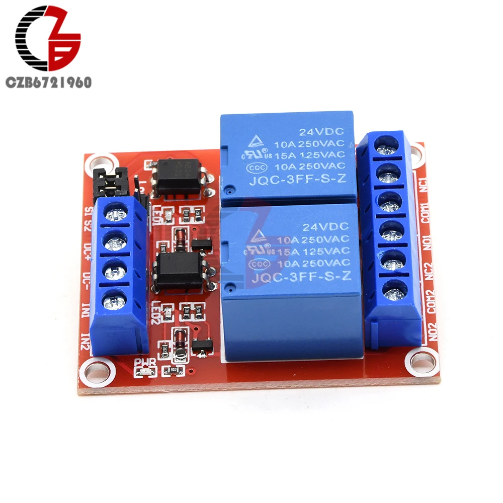 2 канала DC 24V Красный PCB релейный модуль высокого и низкого уровня триггерный с