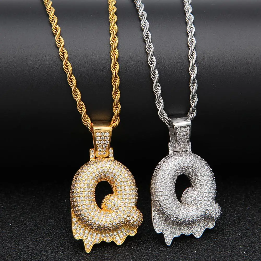 

Hiphop Men Necklace A-Z Name Bubble Letters Pendant for Men Women Golden Iced Out Cubic Zircon Jewelry Gifts