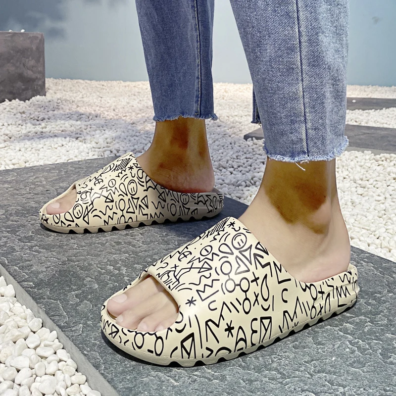 

EVA Summer Home Men Slippers Simple Black White Non-Slip Bathroom Slides Casual Shoes Couples Indoor Women Platform Slippers