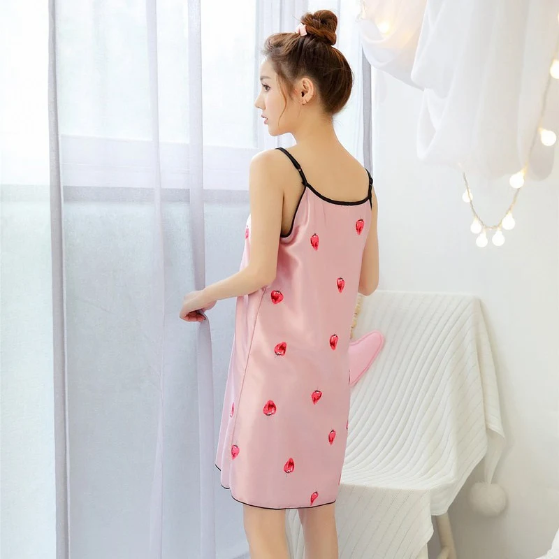 

Girl Summer Bow Striped Print Nightdress Sexy V Neck Night Dress Women Sleepwear