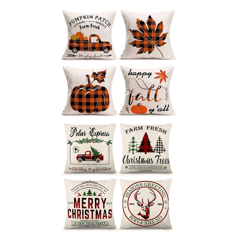 8 шт. декоративные наволочки для подушек на ферму Осенний урожай тыкв черный и