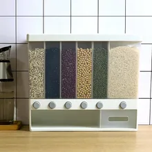 Wall Mounted Kitchen Dry Rice Food Container Seperate Storage Box for Cereals Grain Automatic Dispenser Items Platic Gadgets