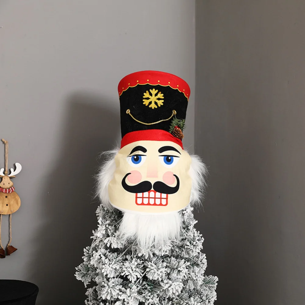 

Christmas Tree Topper Hat with Red Plaid Bow Xmas Holiday Decoration for Home Navidad Noel Ornament Party Supplies Bkdj 1130