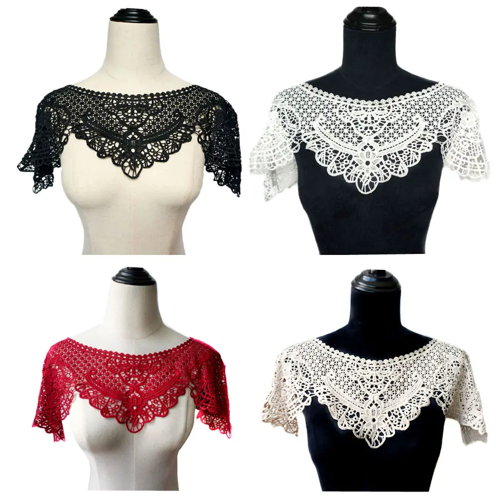 Черная, белая, красная, бежевая цельнокроеная ткань, вырезанный воротник, нашивка, вышивка, аппликация для свадебного платья, украшение «сделай сам»