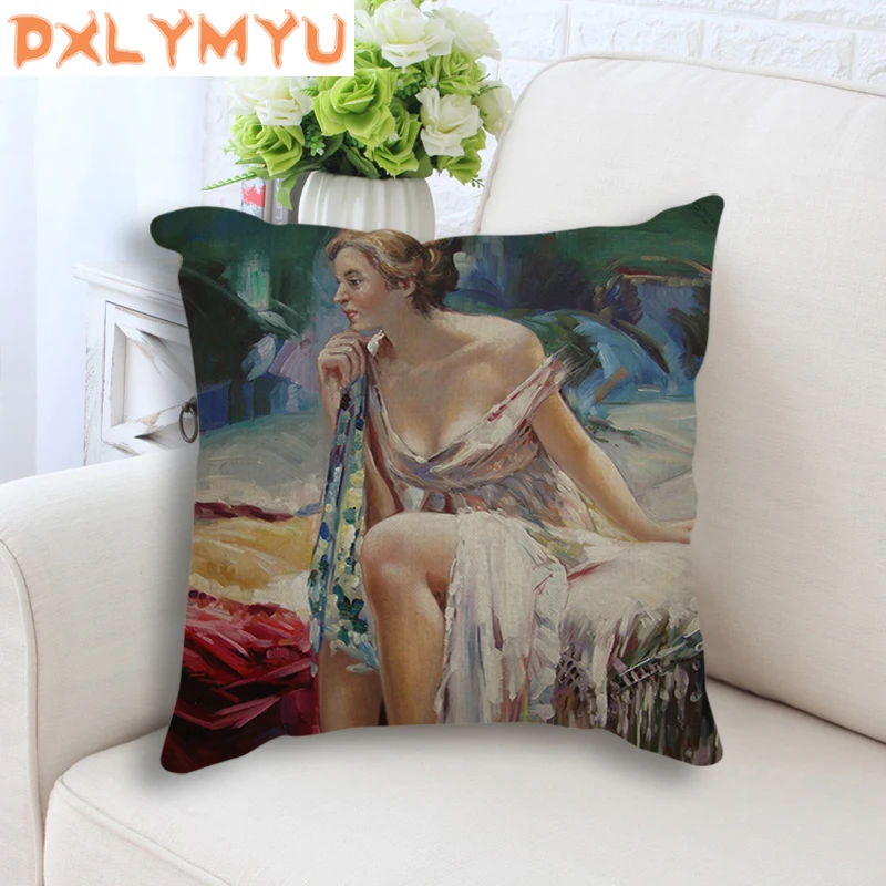 

Decorative Pillowcase 45x45cm Vintage European noble life paintings Linen Cushion Covers for Sofa Sofa Throw Pillow Case