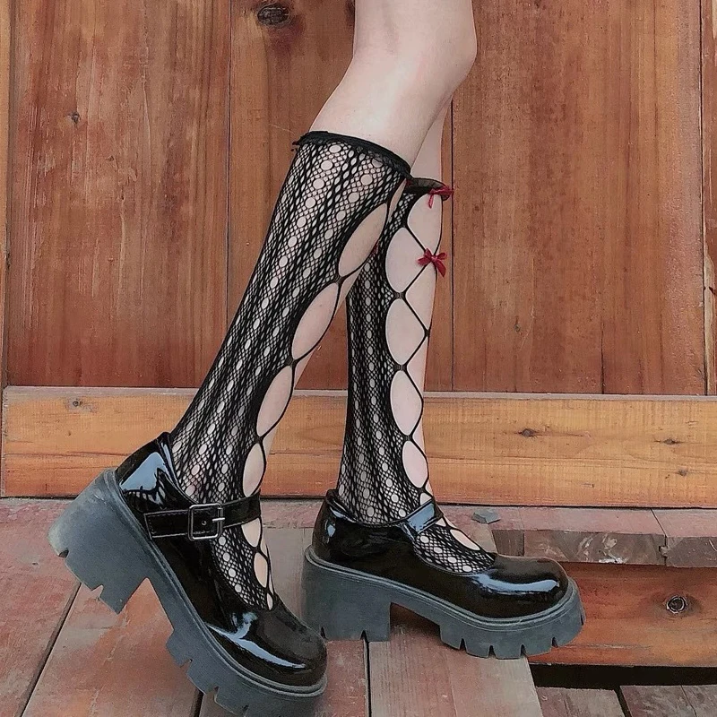 Новинка женские сетчатые черные белые тонкие гольфы до колена чулки в стиле