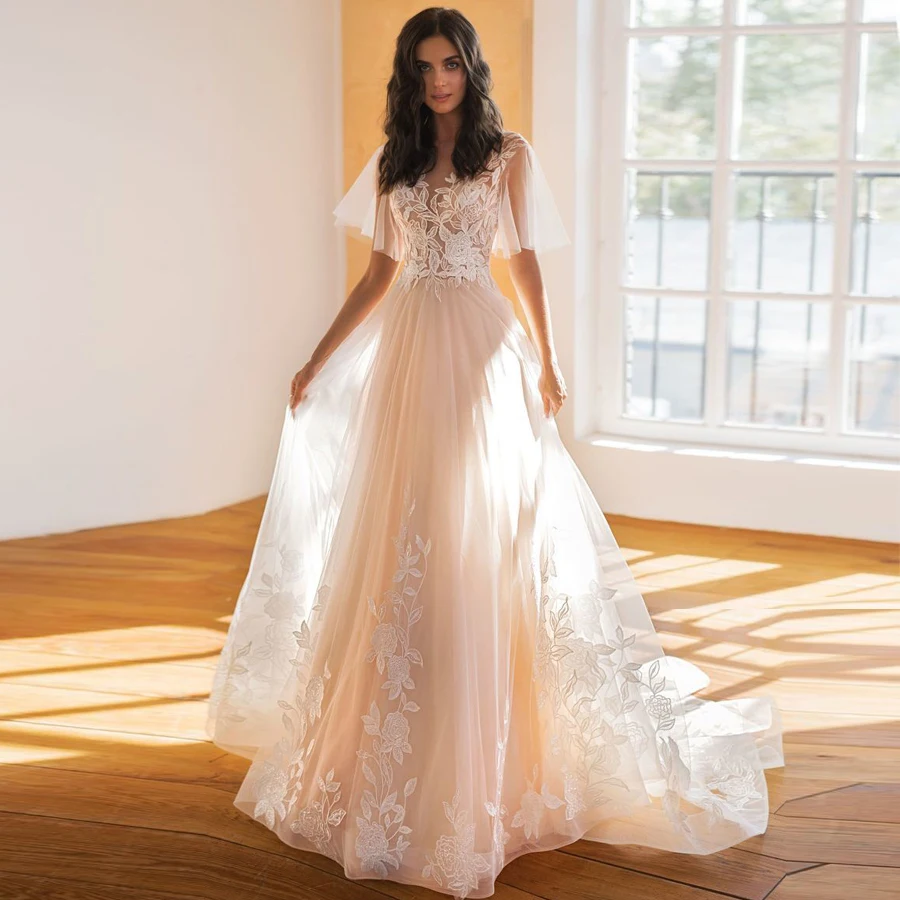 Шикарное свадебное платье с рукавами романтичное по индивидуальному заказу