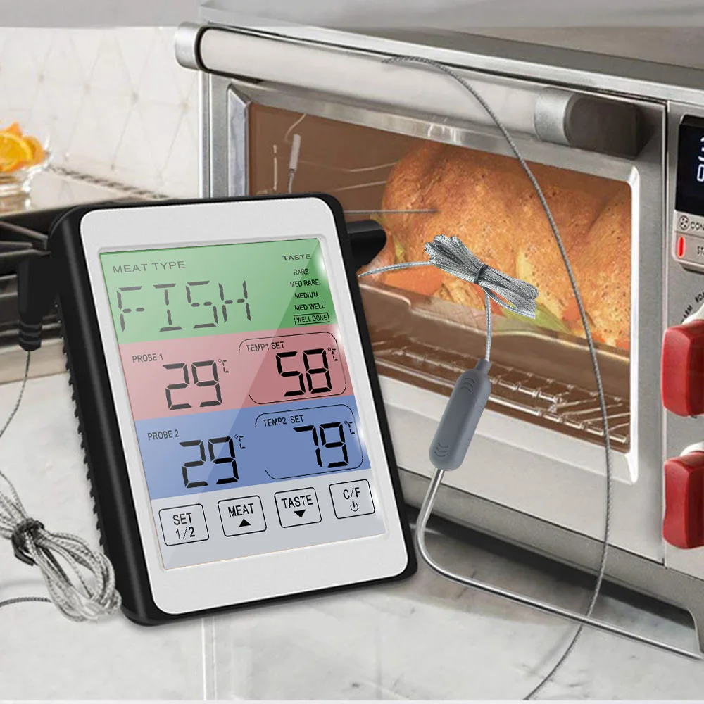 Цифровой пищевой термометр, термометры для мяса, светодиодный кухонный измеритель температуры, тестер для приготовления барбекю, функция таймера с двойным зондом