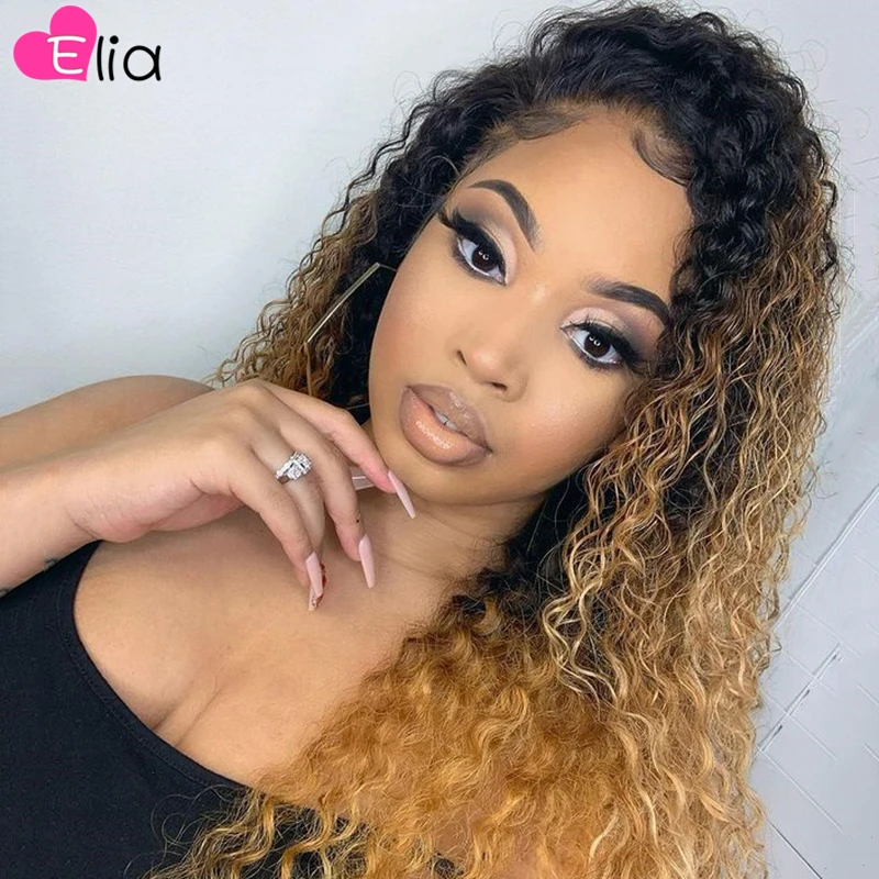 

Elia Blonde Colored Kinky Curly Human Hair Wig Lace Frontal Wig Remy Hair Wig Pre Plucked For Black Women Natural Hairline