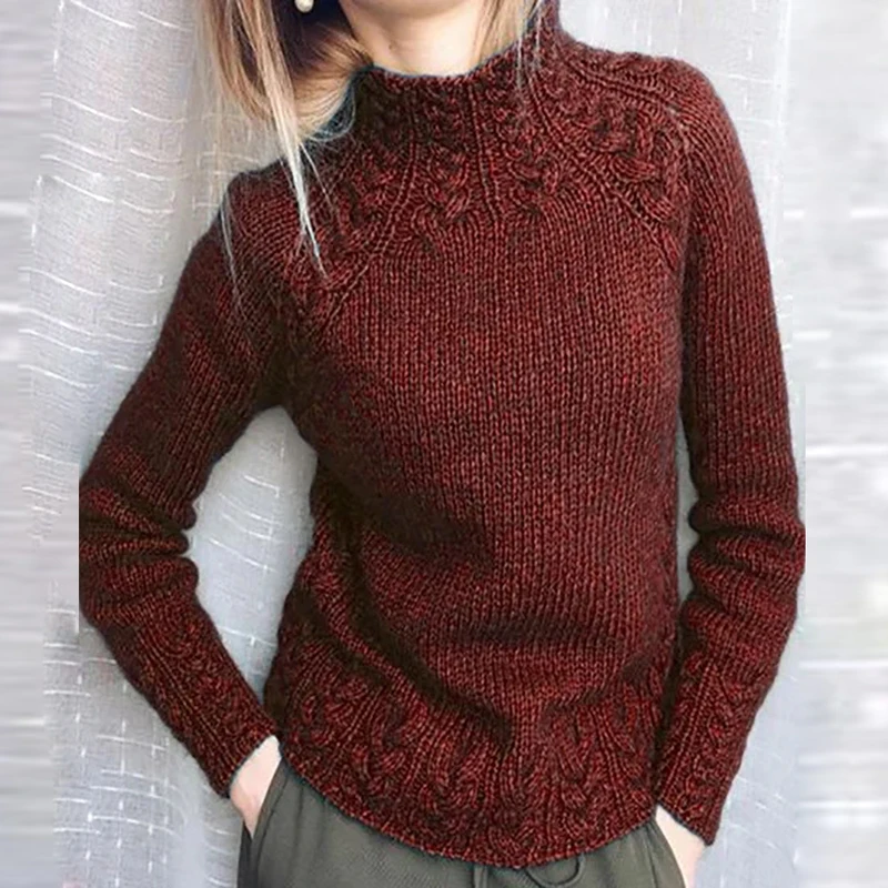 

Fashion Autumn New Twist Turtleneck Sweater Vintage Women Solid Jacquard Pullover Tops Elegant Knit Long Sleeve Sweaters Jumper