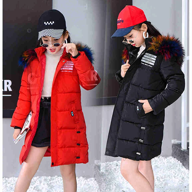 Детская зимняя куртка для девочек парка с меховым капюшоном толстое пуховое