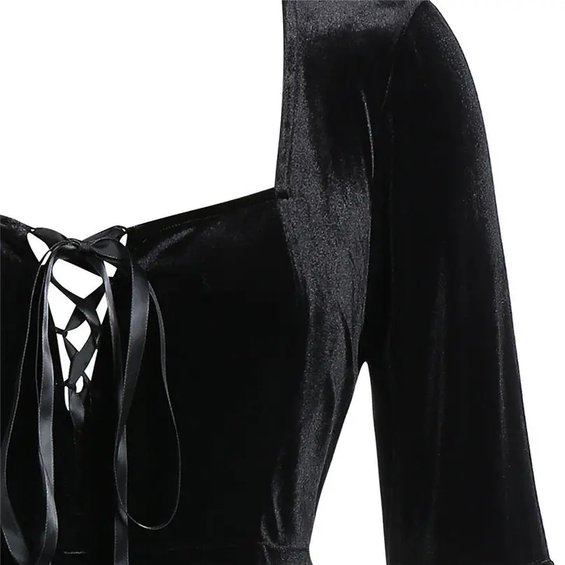 Новое модное платье на Хэллоуин женское бархатное мини шнуровке с длинным