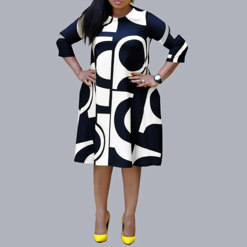 

Европейский и американский стиль, Африканское женское платье, модное, элегантное, повседневное, Осень-зима 2021, новинка, с круглым вырезом, дл...