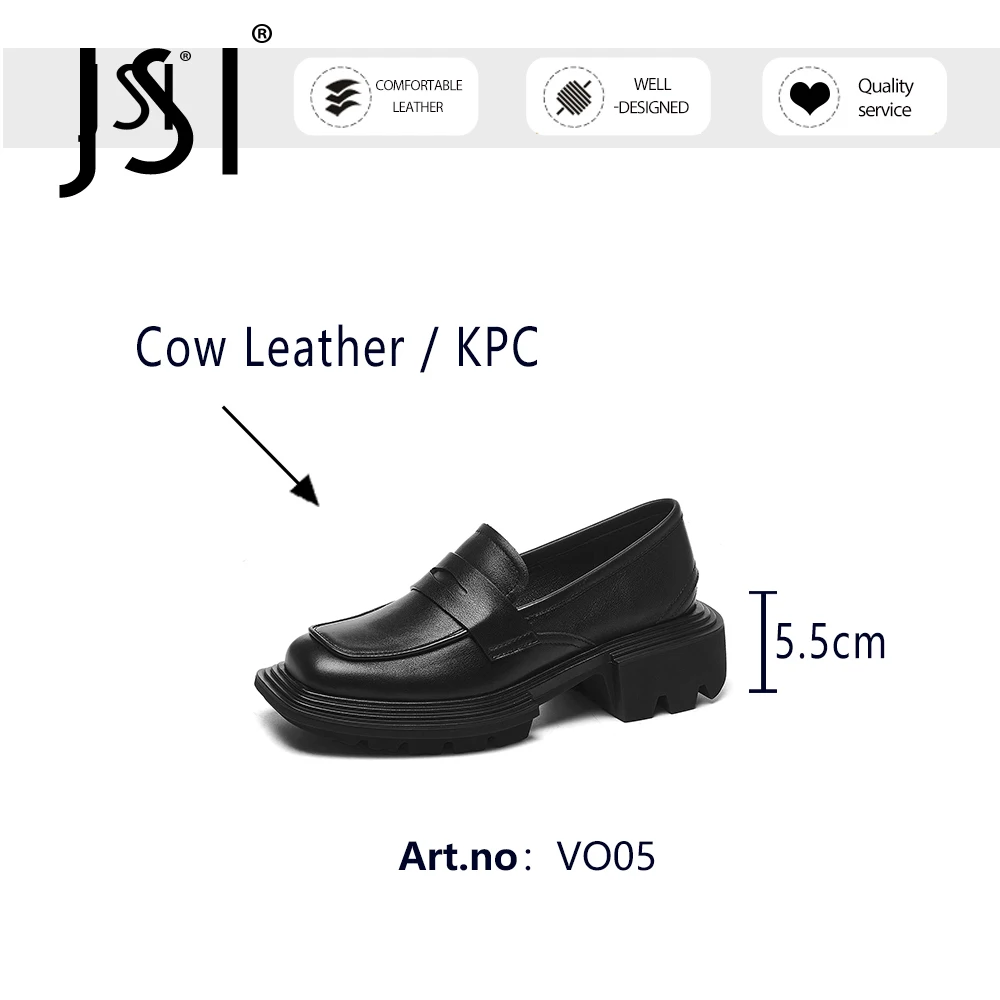 

JSI Shoes Woman High Platform Thick Bottom Round Toe Genuine Leather Slip On Thick Bottom Dress Lady Shoes VO05