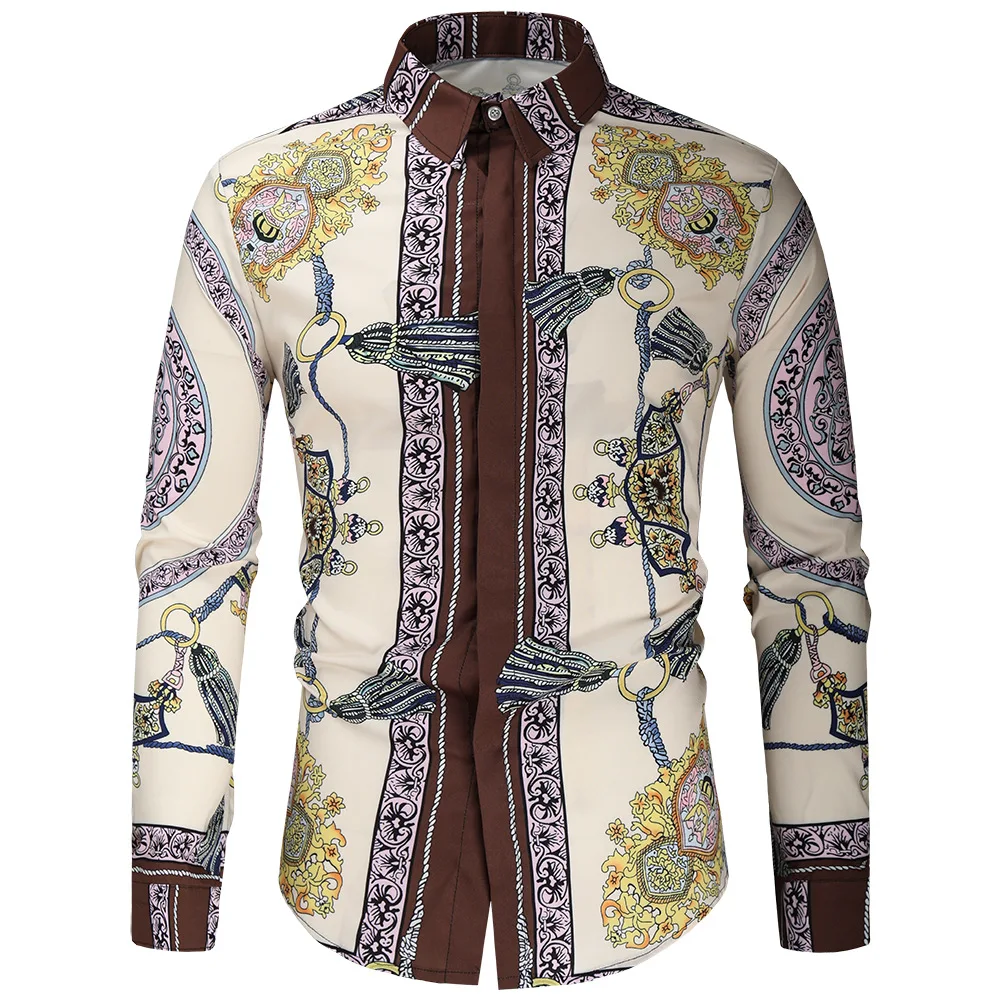 Мужская Облегающая рубашка с цветочным принтом роскошная приталенная длинным
