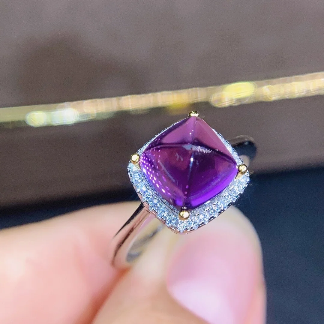 

Hot Selling Tower Cut Natural Amethyst Ring in 925 Sterling Silver Natural Gemstones Engagement Wedding Women's Rings For Gift