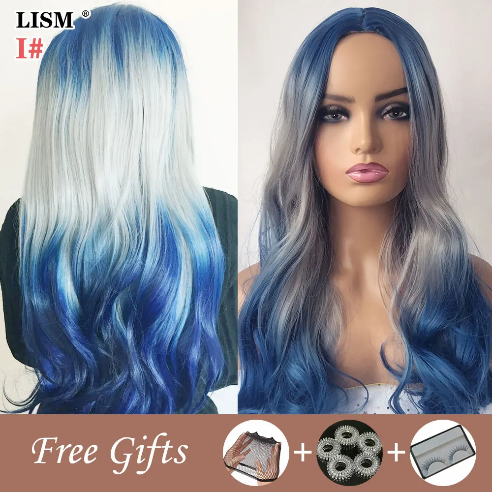 Progressiva Cabelo синий волнистый средней длины парик красный кудрявый Peluca Mujer Pelo