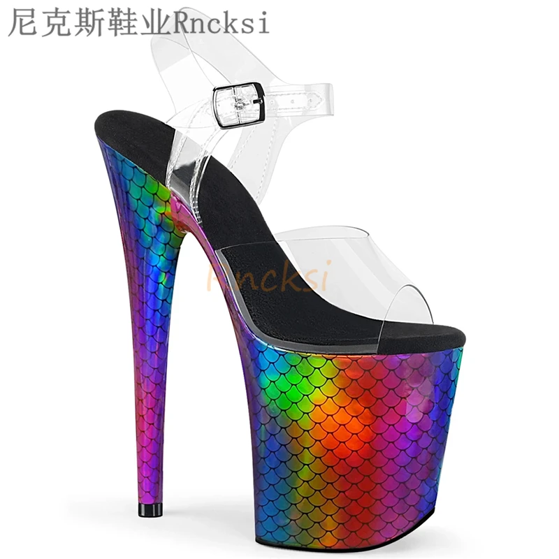 Rncksi 20cm magic fish scale pattern of super high heels performance clothing with sandals and shoes worn by models