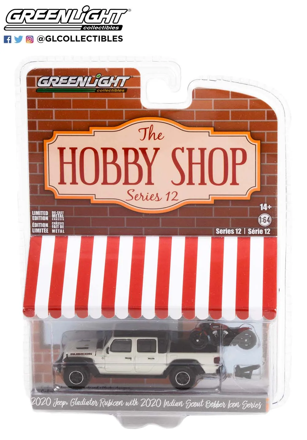

1/64 GREENLIGHT 2020 Jeep Gladiator with Indy motorcycle collection die cast alloy dolly model